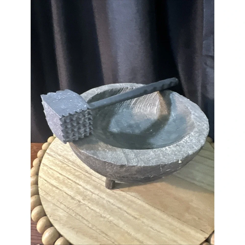 Vintage Rustic wooden Mortar And Pestle Medicine Bowl